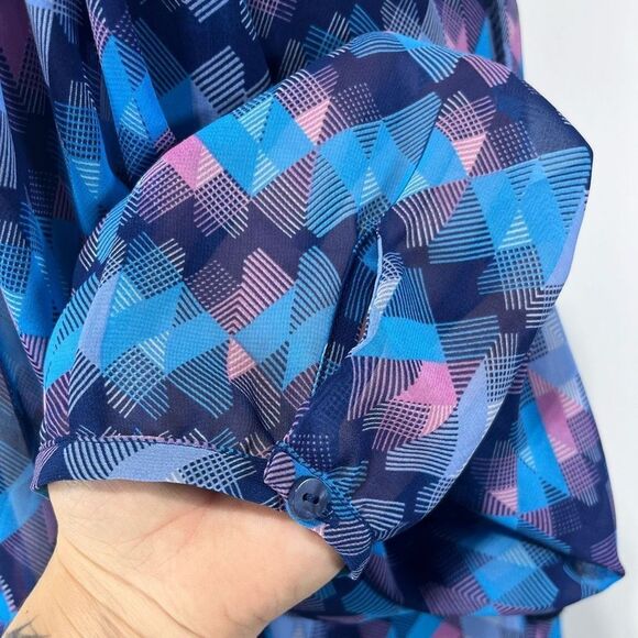 Decree Sheer Abstract Long Sleeve Blouse Size L Women’s Blue / Purple Geometric - Picture 4 of 11